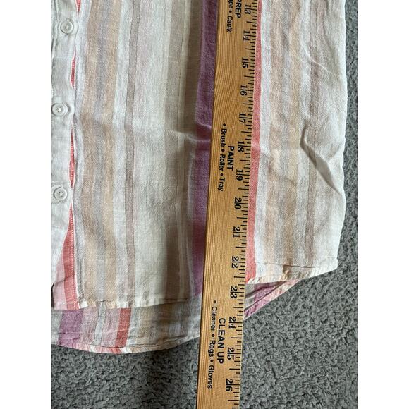 BeachLunchLounge Button Top Large Linen Striped Cap Sleeve White Pink Boxy Boho - Picture 11 of 13